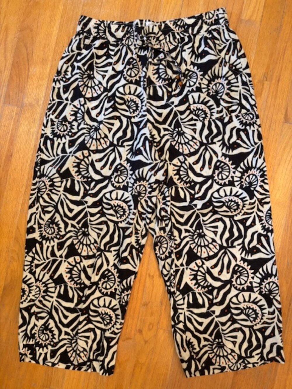 Nicole Miller New York 100% Linen Geometric Print Wide Leg Pants Size XL